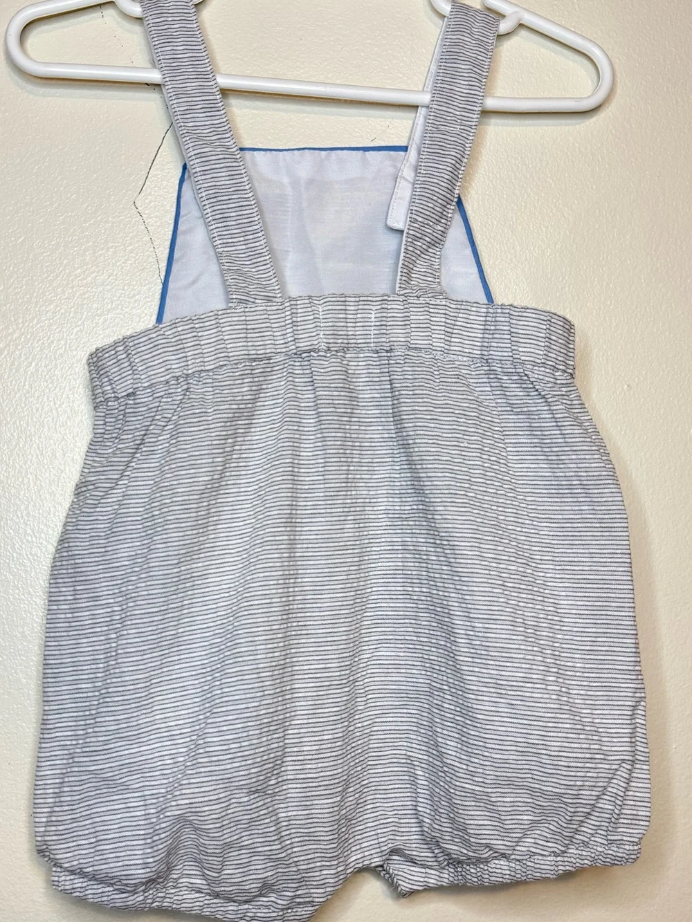 Mudpie Overall Shorts Shortalls Romper Striped With Elephants 6-9 Months